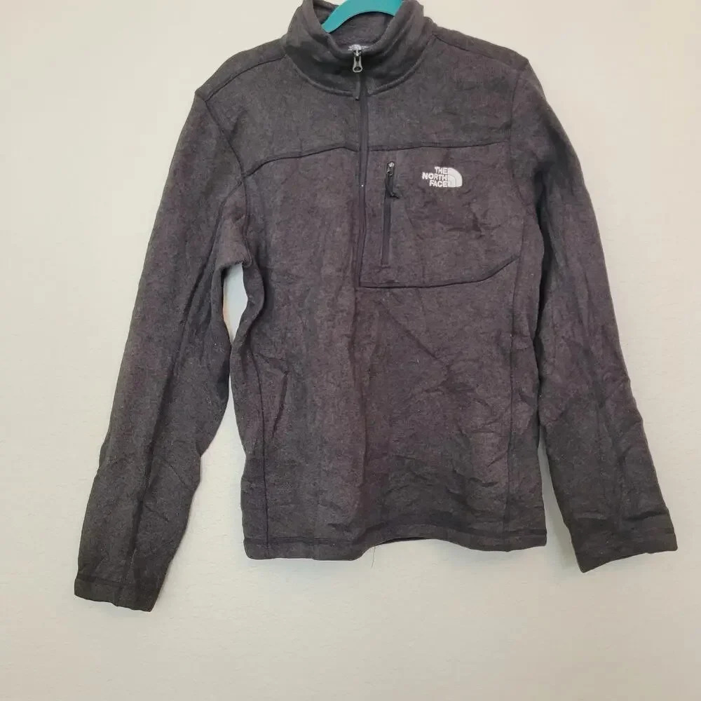 The North Face Men's Fleece Jacket Size M Gray 100% Polyester 1/2 Zip Pullover